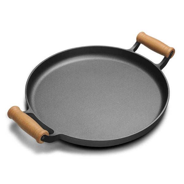 SOGA 31cm Cast Iron Frying Pan Skillet Steak Sizzle Fry Platter With Wooden Handle No Lid Soga