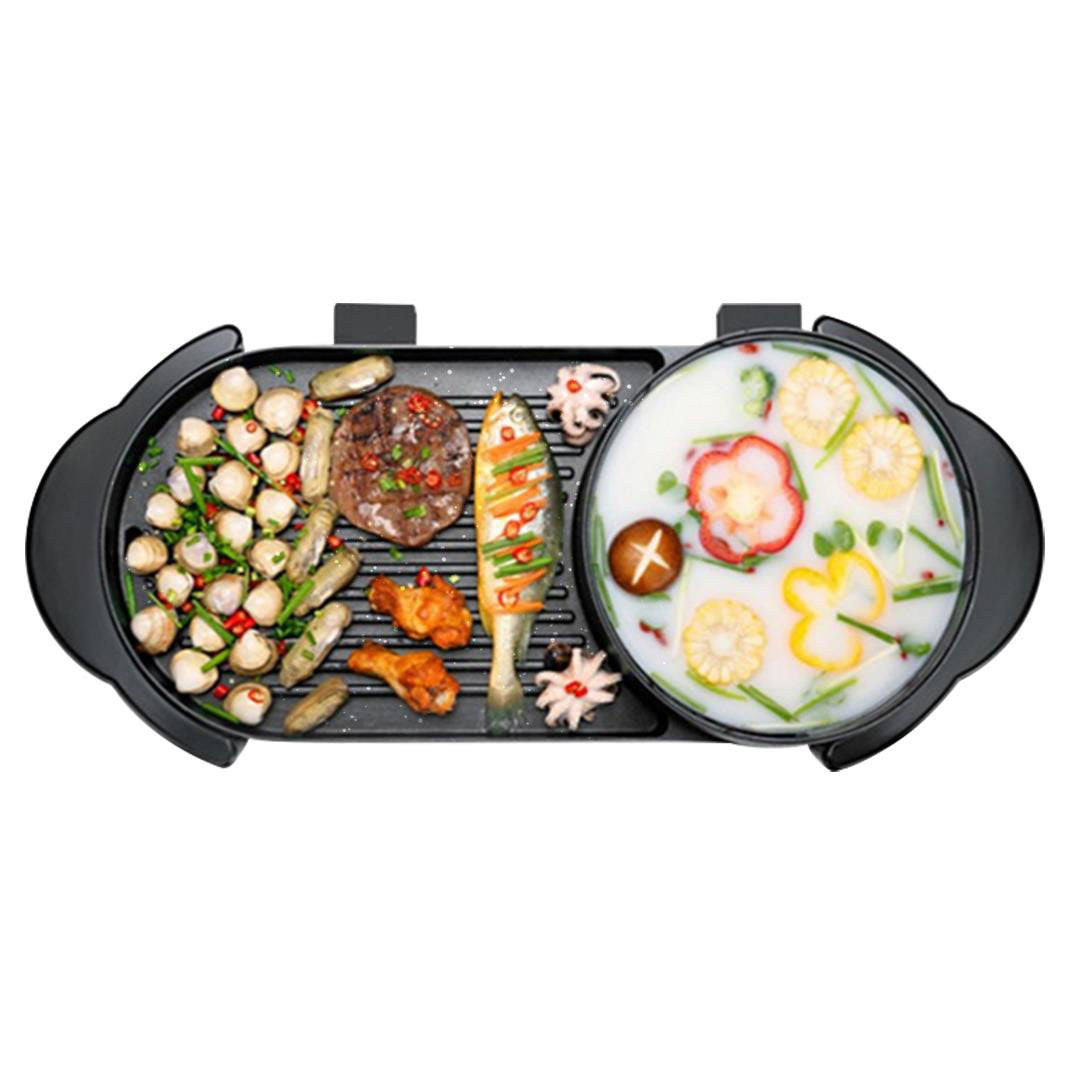 SOGA 2 in 1 Electric Non-Stick BBQ Teppanyaki Grill Plate Steamboat Hotpot 2-8 Person Soga