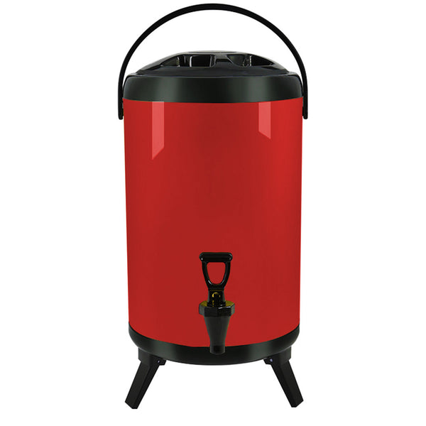 SOGA 16L Stainless Steel Insulated Milk Tea Barrel Hot and Cold Beverage Dispenser Container with Faucet Red Soga