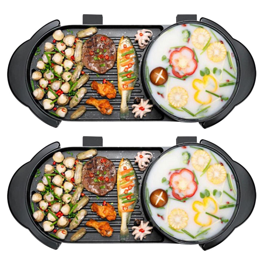 SOGA 2X 2  in 1 Electric Non-Stick BBQ Teppanyaki Grill Plate Steamboat Hotpot 2-8 Person Soga