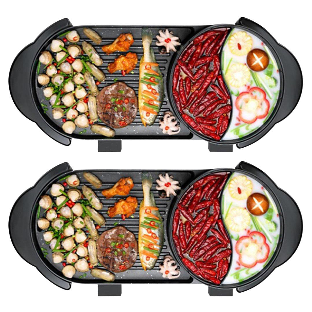 SOGA 2X 2  in 1 Electric Non-Stick BBQ Teppanyaki Grill Plate Steamboat Hotpot 2-8 Person Soga