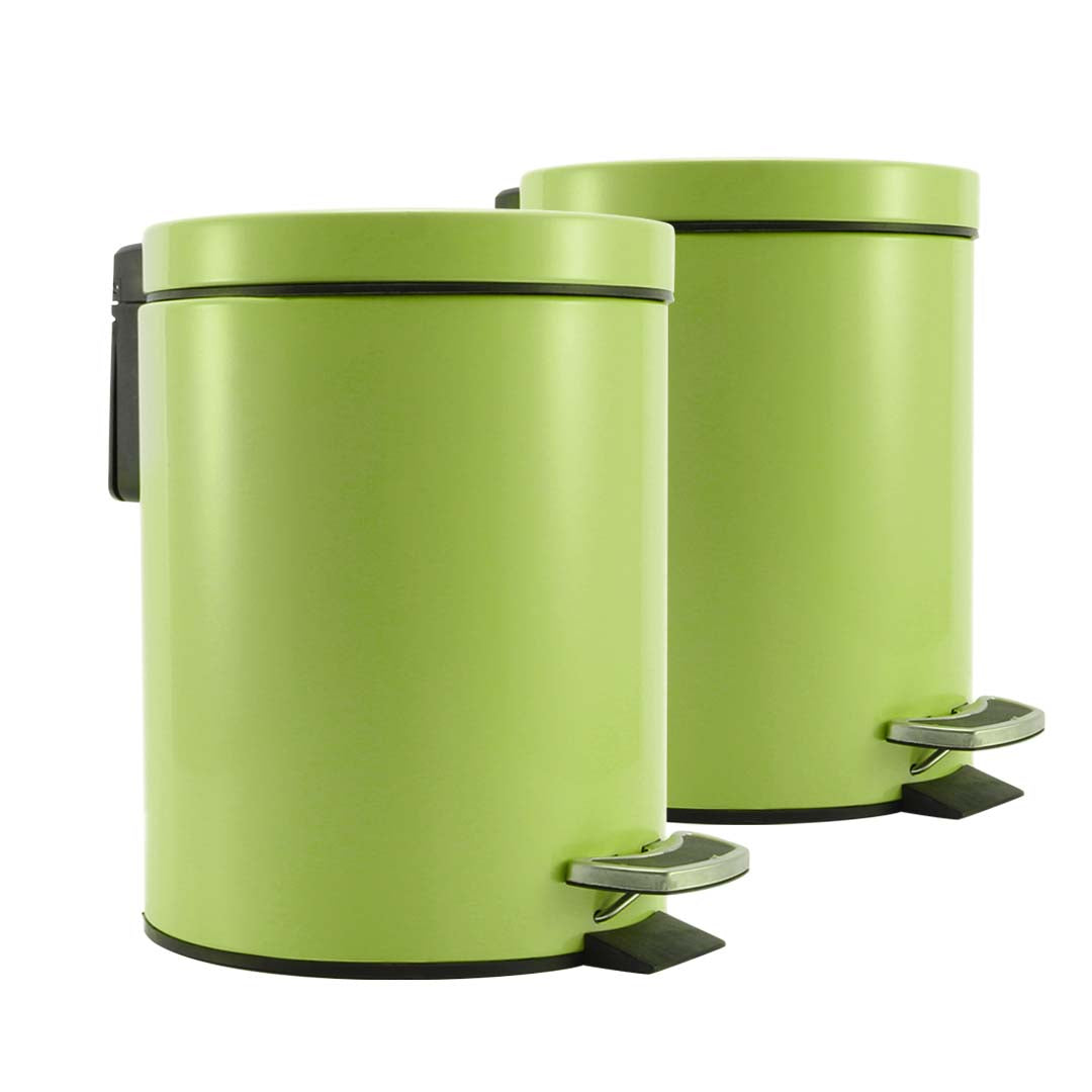 SOGA 2X Foot Pedal Stainless Steel Rubbish Recycling Garbage Waste Trash Bin Round 12L Green Soga