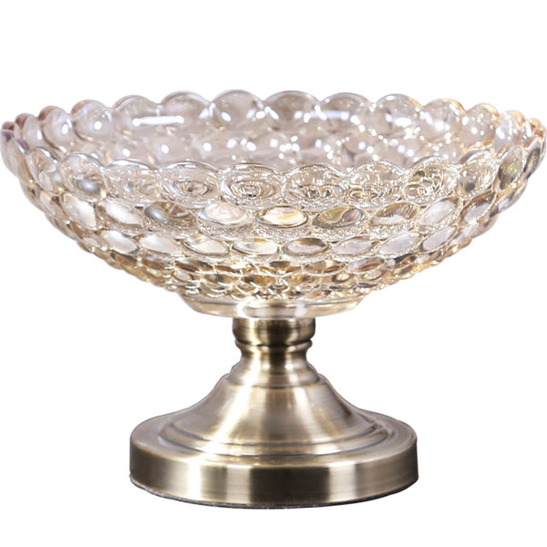 SOGA Bronze Pedestal Crystal Glass Fruit Bowl Candy Holder Countertop Dessert Serving Basket Decor Soga