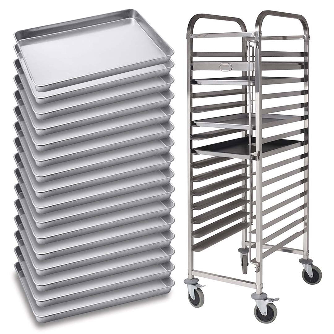 SOGA Gastronorm Trolley 16 Tier Stainless Steel with Aluminum Baking Pan Cooking Tray for Bakers Soga