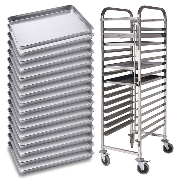 SOGA Gastronorm Trolley 16 Tier Stainless Steel with Aluminum Baking Pan Cooking Tray for Bakers Soga