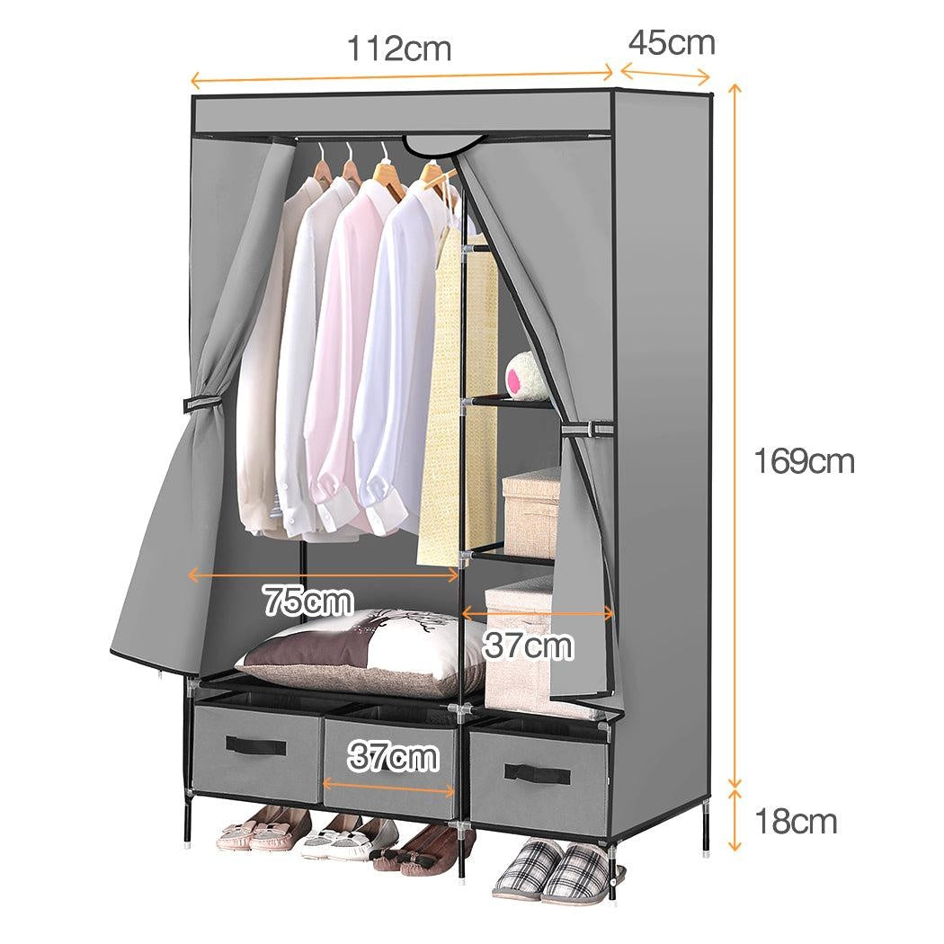 Levede Portable Clothes Closet Wardrobe Grey Storage Cloth Organiser Unit Shelf Rack Deals499