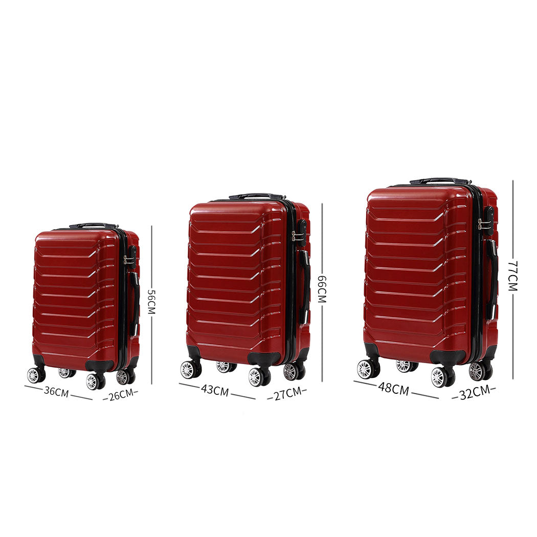 Suitcase Luggage Set 3 Piece Sets Travel Organizer Hard Cover Packing Lock Red Deals499