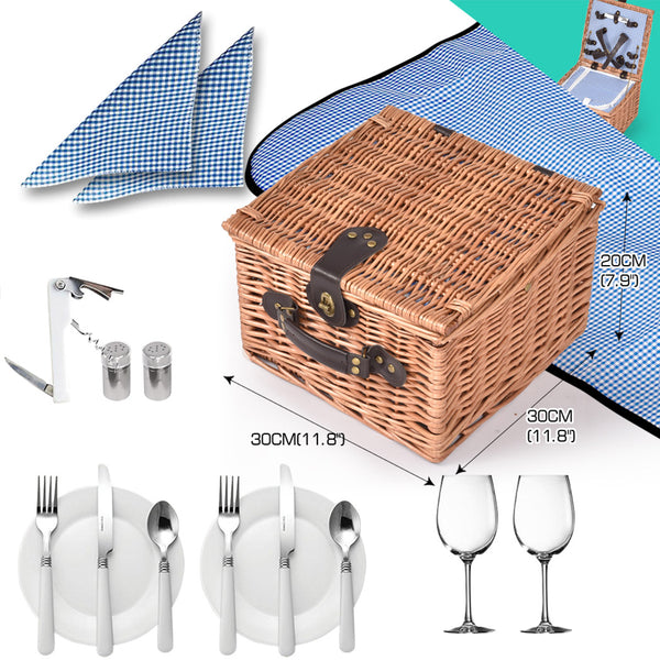 2 Person Picnic Basket Wicker Baskets Set Insulated Outdoor Blanket Gift Storage Deals499