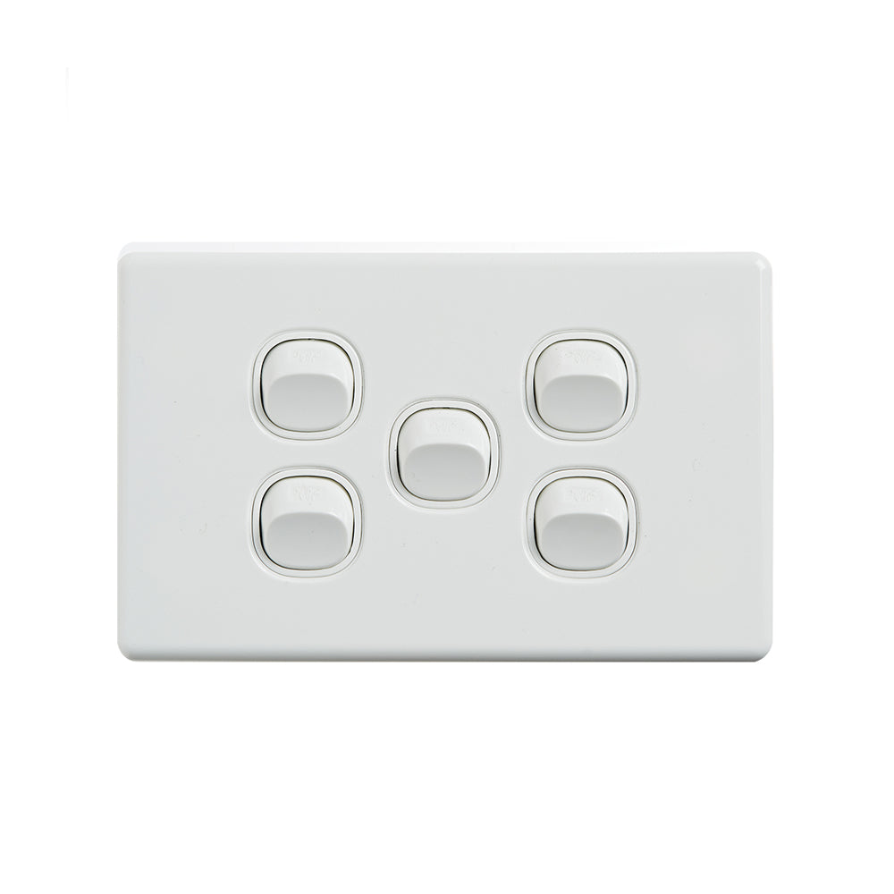 4C | Elegant Wall Switch 5 Gang 250V 16A - Horizontal - 10 Pack with 10 FREE C-Clips Deals499