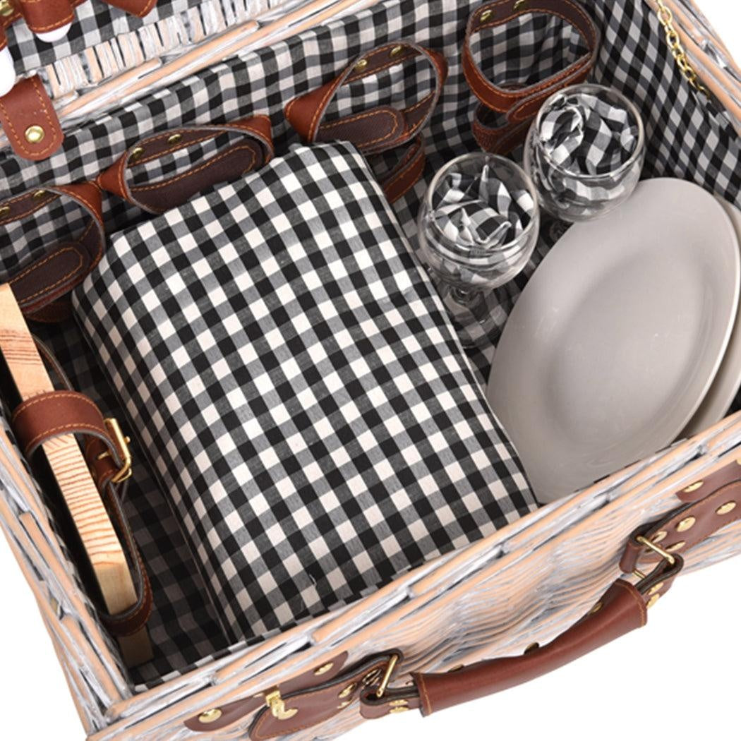 4 Person Picnic Basket Baskets Set Outdoor Blanket Deluxe Wicker Gift Storage Deals499