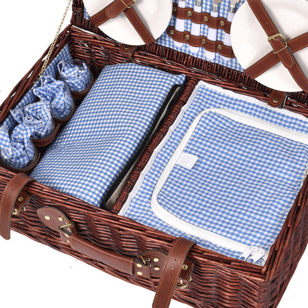 Picnic Basket 4 Person Baskets Set Insulated Wicker Outdoor Blanket Gift Storage Deals499