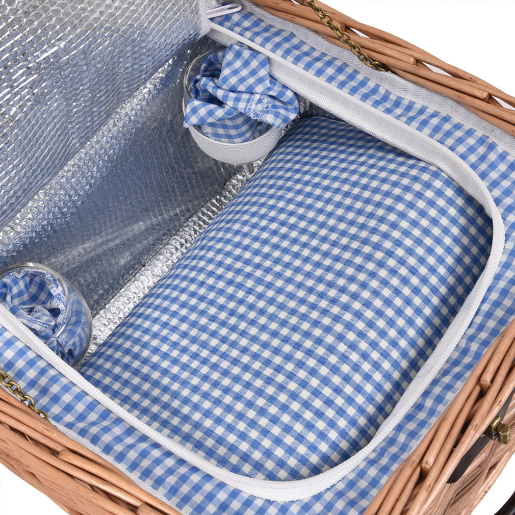 2 Person Picnic Basket Wicker Baskets Set Insulated Outdoor Blanket Gift Storage Deals499