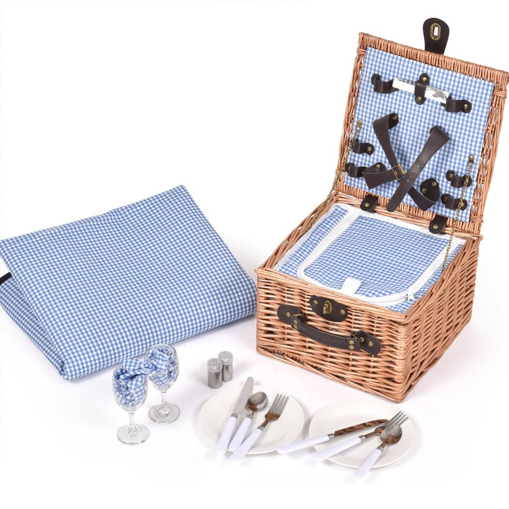 2 Person Picnic Basket Wicker Baskets Set Insulated Outdoor Blanket Gift Storage Deals499