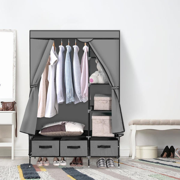 Levede Portable Clothes Closet Wardrobe Grey Storage Cloth Organiser Unit Shelf Rack Deals499