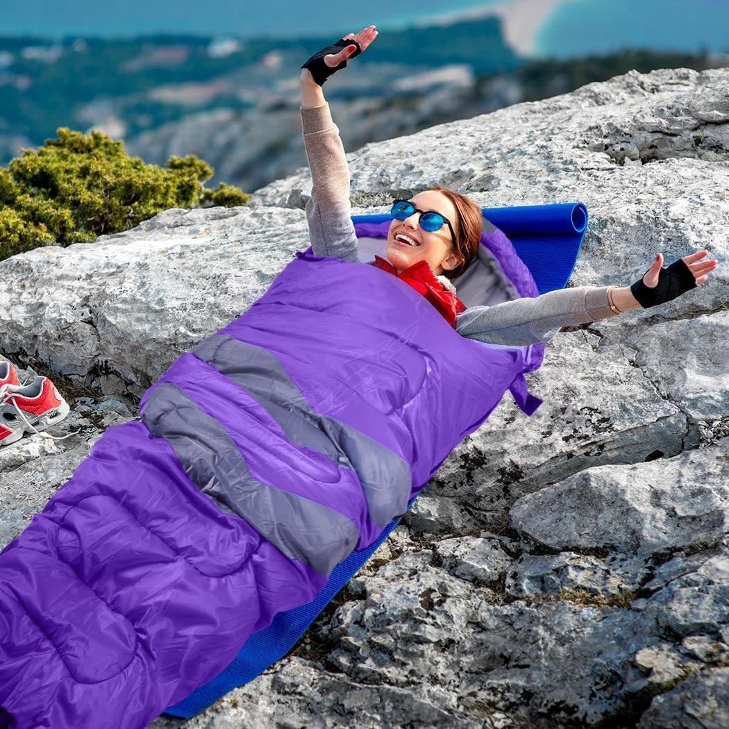 Mountview -20°C Outdoor Camping Thermal Sleeping Bag Envelope Tent Hiking Purple Deals499