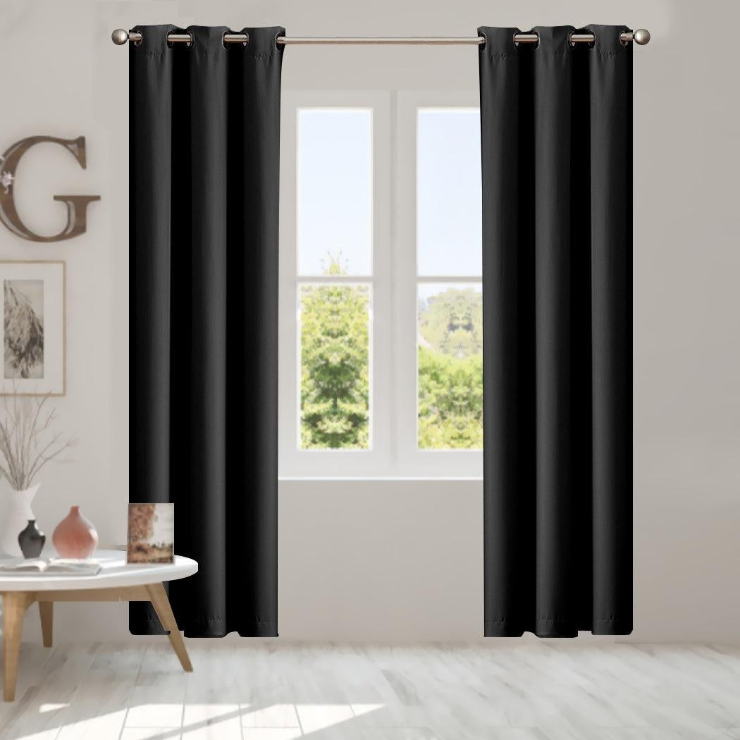 2x Blockout Curtains Panels 3 Layers Eyelet Room Darkening 132x160cm Black Deals499