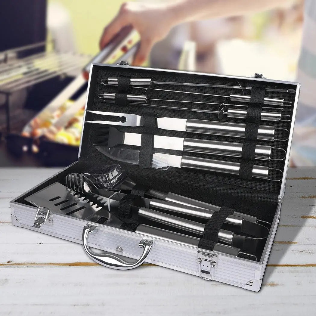 10Pcs Stainless Steel BBQ Tool Set Outdoor Barbecue Utensil Aluminium Grill Cook Deals499