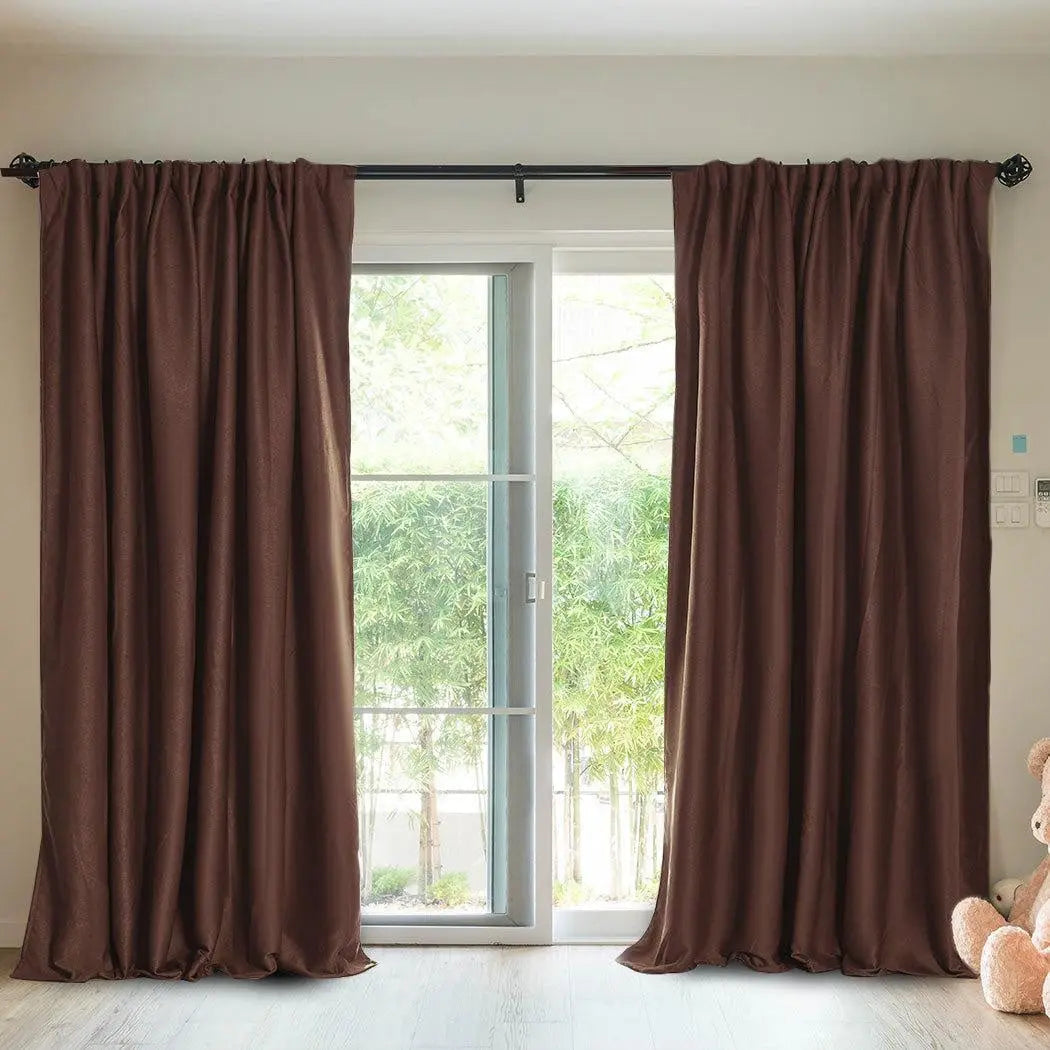 2X Blockout Curtains Curtain Blackout Bedroom 240cm x 230cm Stone Deals499