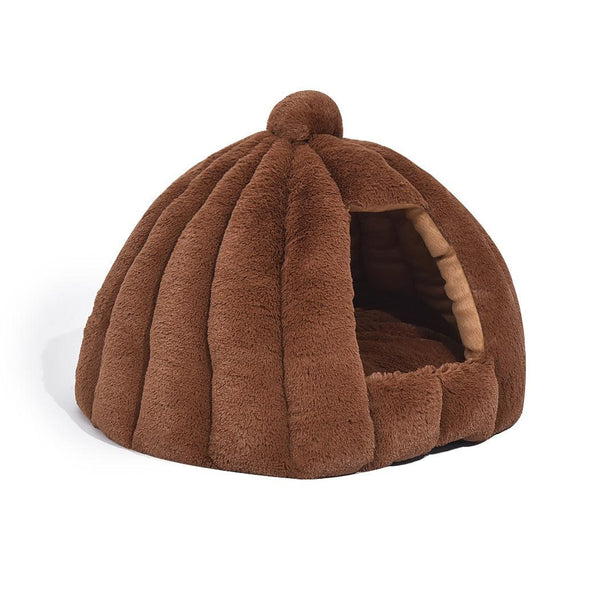 Pet Bed Comfy Kennel Cave Cat Dog Beds Bedding Castle Igloo Nest Brown M Deals499