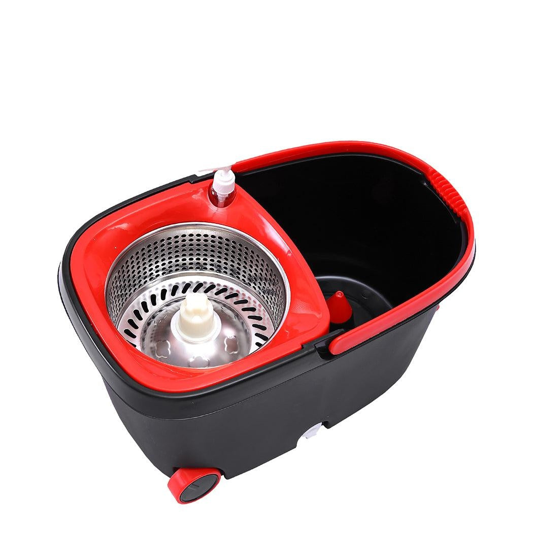 360° Spin Mop Bucket Set Spinning Stainless Steel Rotating Wet Dry  Black Deals499