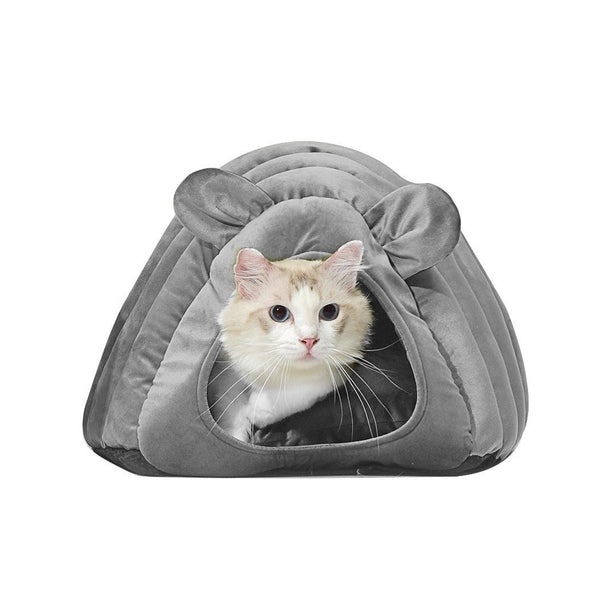 Pet Bed Comfy Kennel Cave Cat Beds Bedding Castle Igloo Round Nest Grey L Deals499