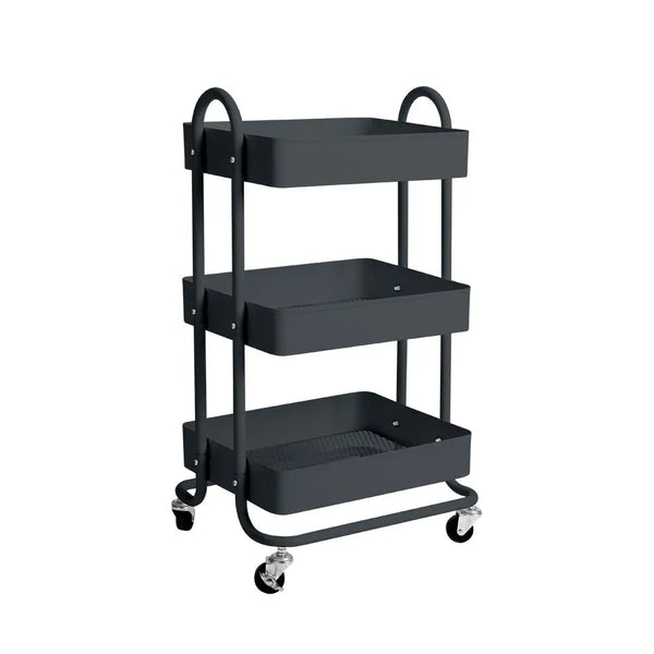 3 Tiers Kitchen Trolley Cart Steel Storage Rack Shelf Organiser Wheels Grey Deals499