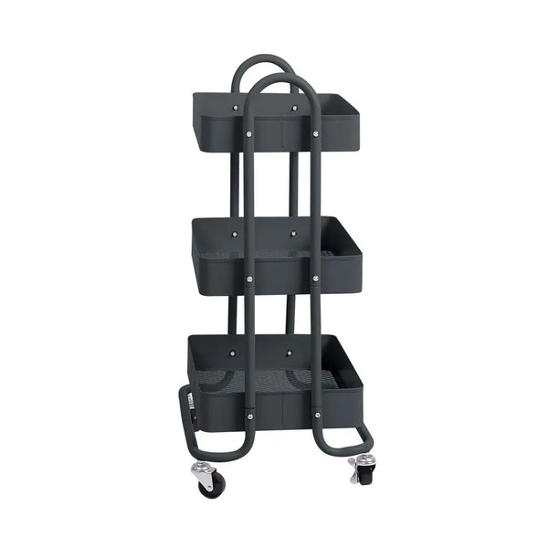 3 Tiers Kitchen Trolley Cart Steel Storage Rack Shelf Organiser Wheels Grey Deals499