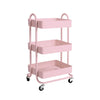 3 Tiers Kitchen Trolley Cart Steel Storage Rack Shelf Organiser Wheels Pink Deals499