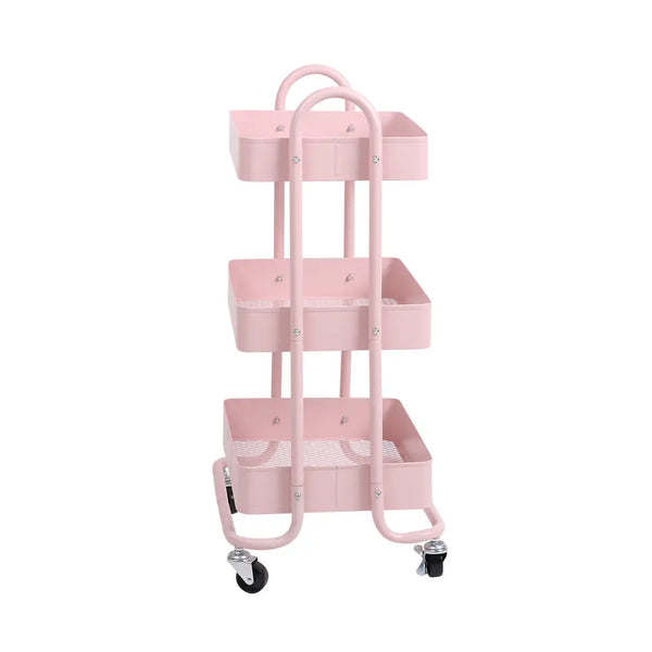 3 Tiers Kitchen Trolley Cart Steel Storage Rack Shelf Organiser Wheels Pink Deals499