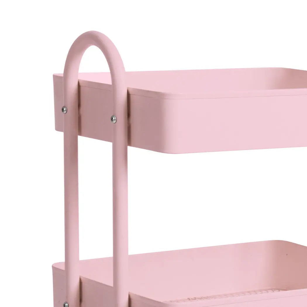 3 Tiers Kitchen Trolley Cart Steel Storage Rack Shelf Organiser Wheels Pink Deals499