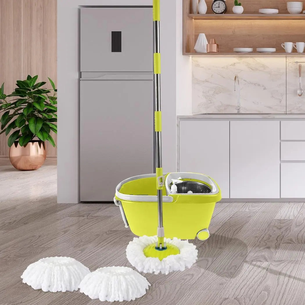 360° Spin Mop Bucket Set Spinning Stainless Steel Rotating Wet Dry Green Deals499