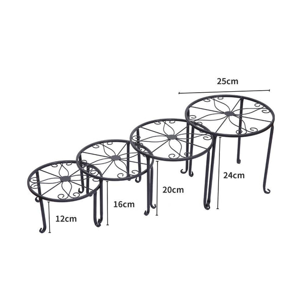 4X Plant Stand Outdoor Indoor Metal Black Flower Pot Garden Decor Rack Round AU Deals499