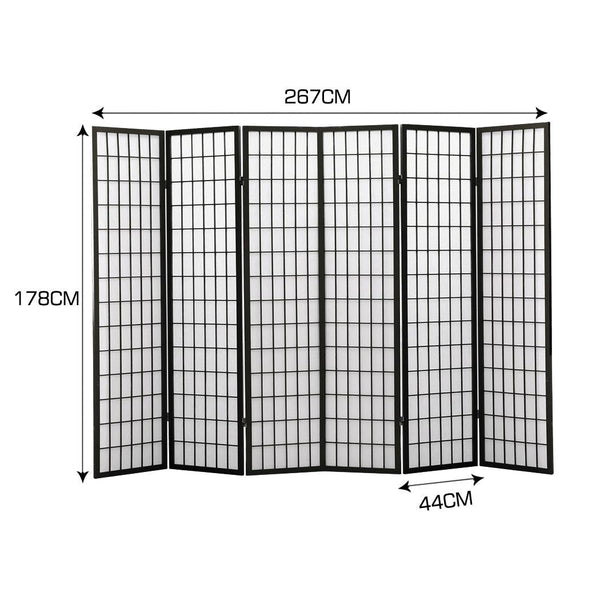 Levede 6 Panel Free Standing Foldable  Room Divider Privacy Screen Black Frame Deals499