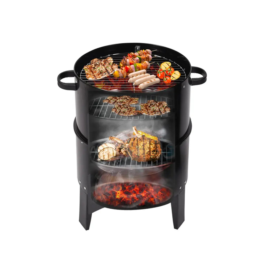 3in1 Charcoal BBQ Grill Smoker Portable Outdoor Barbecue Roaster Steel Camping Deals499