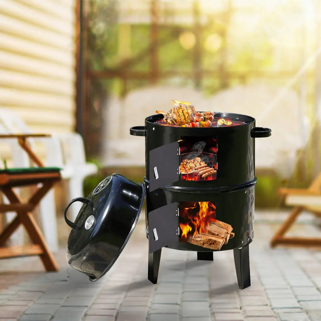 3in1 Charcoal BBQ Grill Smoker Portable Outdoor Barbecue Roaster Steel Camping Deals499