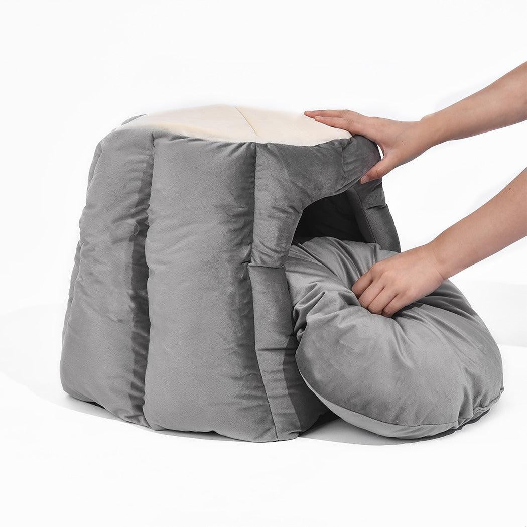 Pet Bed Cat Beds Bedding Castle Igloo Round Nest Comfy Kennel Cave Grey L Deals499