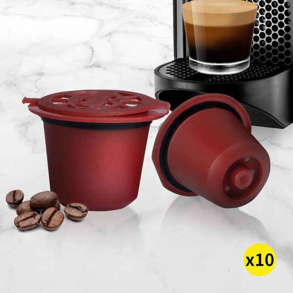 10x Refillable Reusable Coffee Filter Capsules Pods Pod for Nespresso Machine Red Deals499