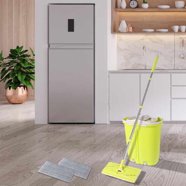 Flat Mop Bucket Floor Cleaner Set Stainless Steel Wet Dry Microfiber Mop Heads Deals499