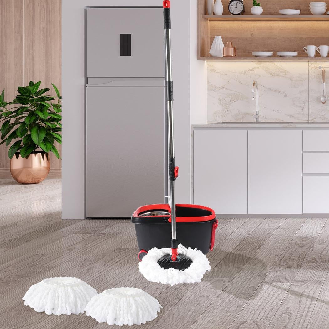 360° Spin Mop Bucket Set Spinning Stainless Steel Rotating Wet Dry  Black Deals499