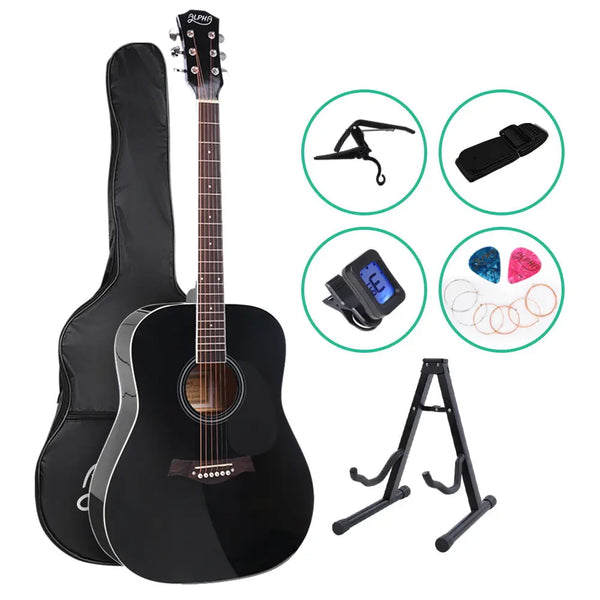 ALPHA 41 Inch Wooden Acoustic Guitar with Accessories set Black Deals499