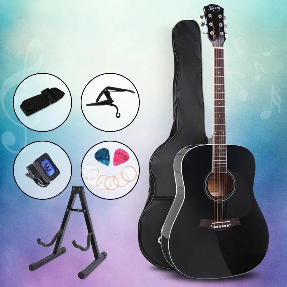 ALPHA 41 Inch Wooden Acoustic Guitar with Accessories set Black Deals499