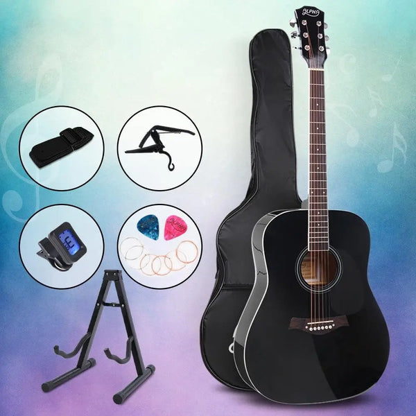 ALPHA 41 Inch Wooden Acoustic Guitar with Accessories set Black Deals499