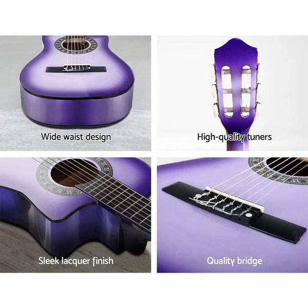 Alpha 34" Inch Guitar Classical Acoustic Cutaway Wooden Ideal Kids Gift Children 1/2 Size Purple Deals499