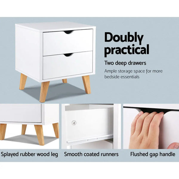 Artiss 2 Drawer Wooden Bedside Tables - White Deals499