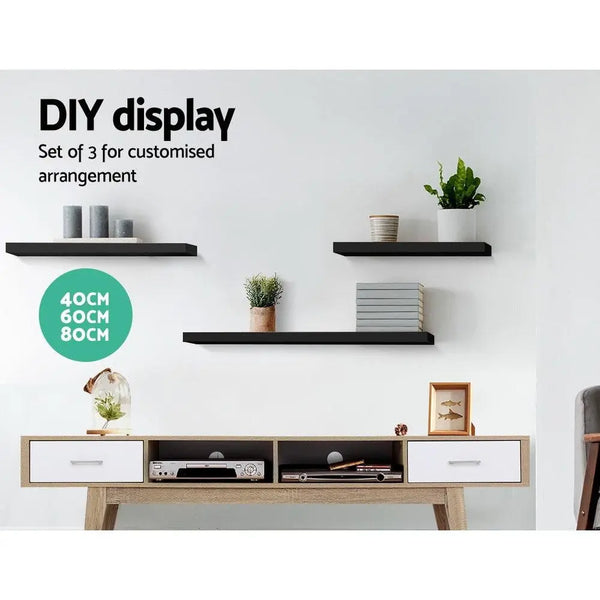 Artiss 3 Piece Floating Wall Shelves - Black Deals499