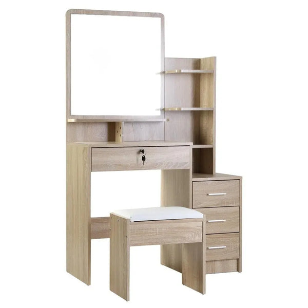 Artiss Dressing Table Mirror Stool Set Vanity Makeup Desk Organizer Drawer Oak Deals499