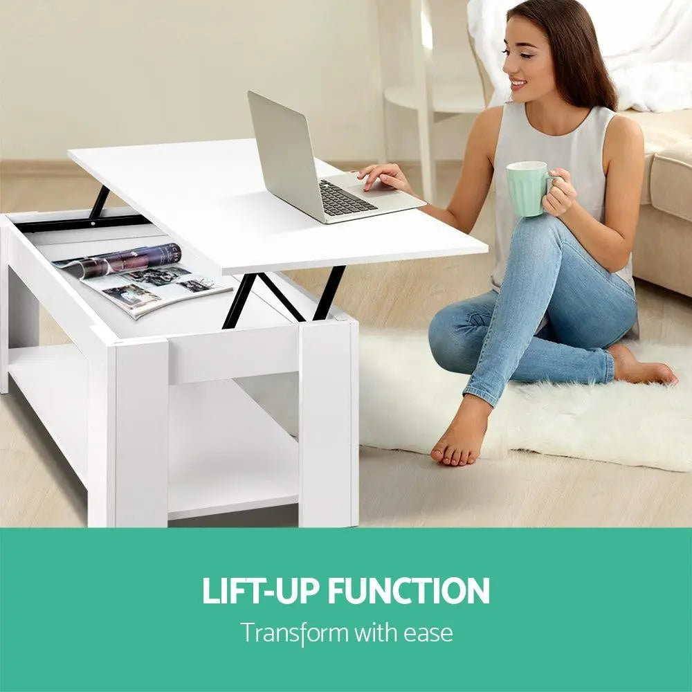 Artiss Lift Up Top Mechanical Coffee Table - White Deals499