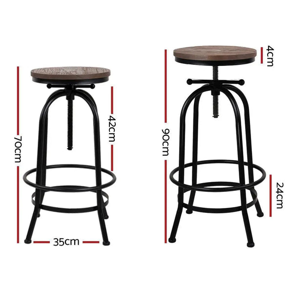 Artiss Set of 2 Bar Stool Industrial Round Seat Wood Metal - Black and Brown Deals499