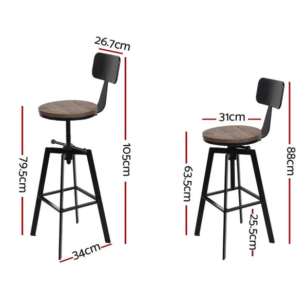 Artiss Set of 2 Rustic Industrial Style Metal Bar Stool - Black and Wood Deals499