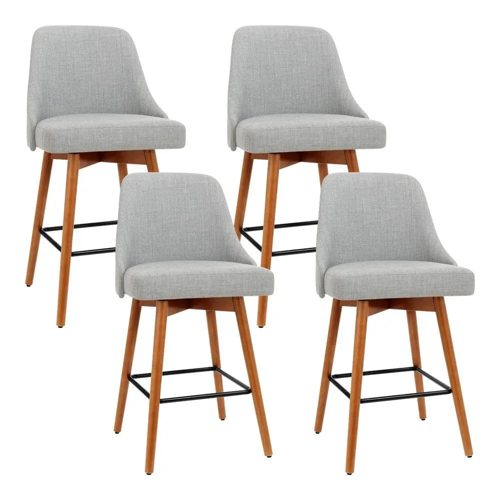 Artiss Set of 4 Wooden Fabric Bar Stools Square Footrest - Light Grey Deals499